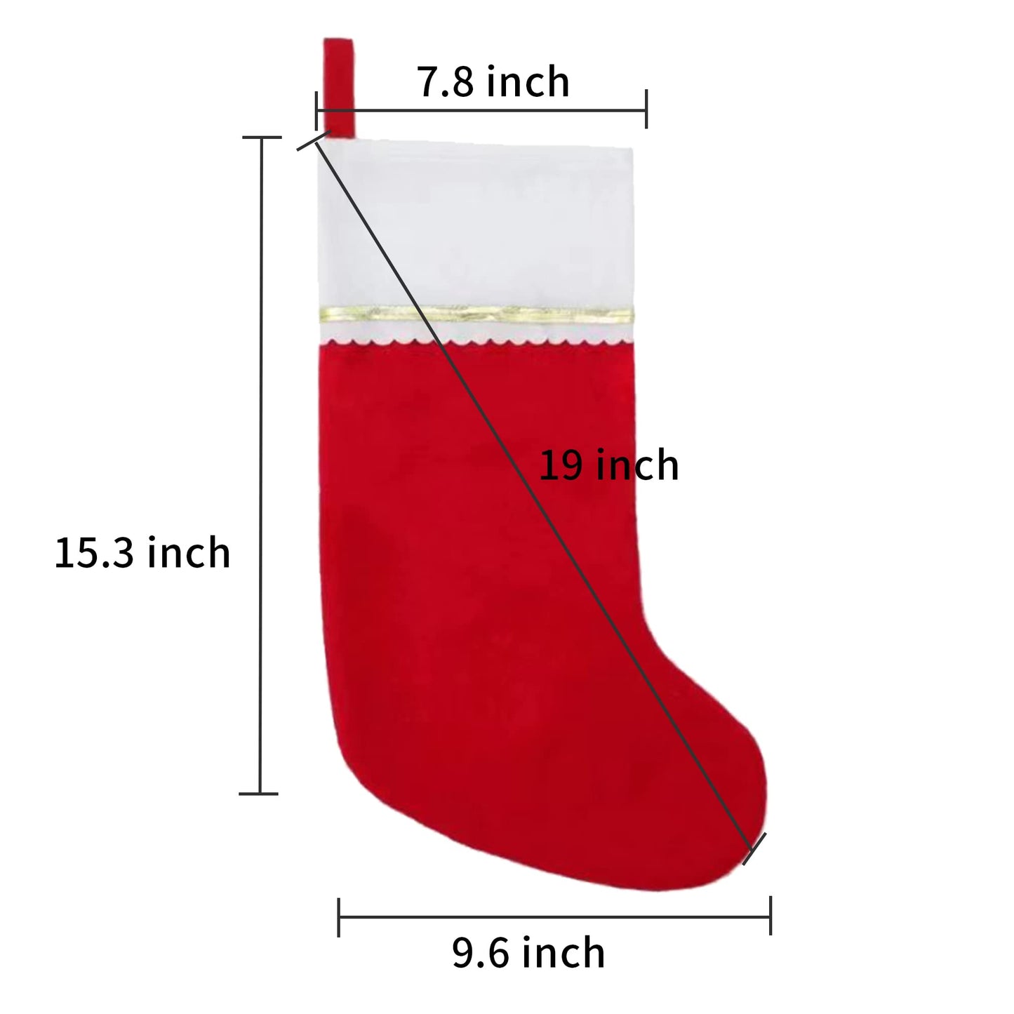 Tokforty 12 Pack Felt Christmas Stockings, 19 Inches Red and White Christmas Stockings Hanging Ornaments, White Cuff with Gold Trim Christmas Stockings for Family Christmas Holiday Decorations