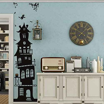 Zonon 3 Sheets Halloween Wall Decals Tall Black Bats Ancient Castle Wall Stickers Decor DIY Removable Home Walls Art for Halloween Party Supplies (12 x 39 Inch,10 x 35 Inch,Fresh Style)