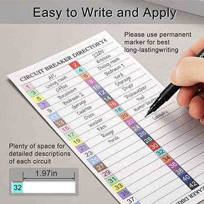 Circuit Breaker Directory Label Sticker Decal Electric Fuse Panel Box Waterproof with Adhesive Backing Organize Replacement Color Code Guide(2 Sets)