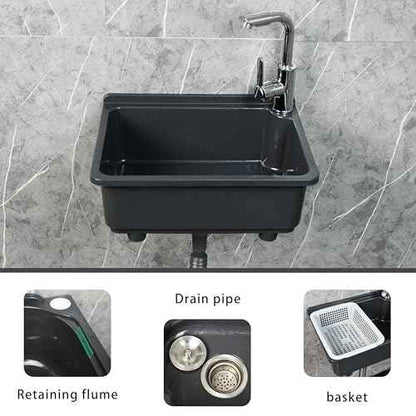 kitchen Single Bowl Utility Sink, Kitchen Wall-Mounted Sink 16.9 x 12.8 Inch With 1.26 inch faucet hole, Plastic rv sink for Home, Restaurant, Dorm, Garage, Bathroom,Laundry (grey, 16.9 * 12.8 * 7.1)