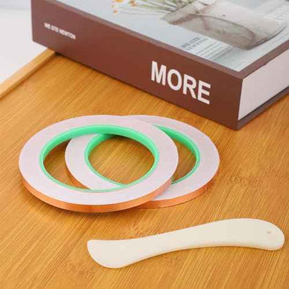 2 Rolls Copper Foil Tape, 1/4 Inch Wide Adhesive Copper Foil Tape for Stained Glass Double-Sided Conductive Tape with Plastic Scraper for Electrical Repair Paper Circuits Handicrafts
