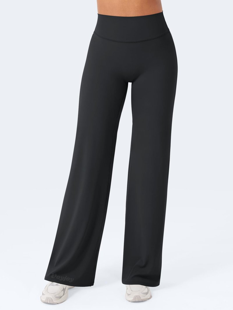VOYJOY Straight Leggings Bottoms Wide Leg Pants for Women 29"/ 31.5"/33"/35" High Waist Stretch Casual Sweatpants Black