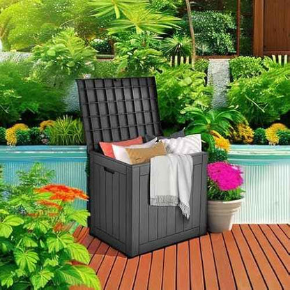 DWVO 30 Gallon Outdoor Storage Box with Side Handles and Lockable Lid, Weatherproof Resin Deck Box for Patio, Cushions, Garden Tools, and Supplies - Black
