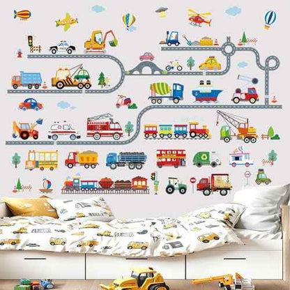 wondever Car Road Wall Stickers Transports Vehicles Truck Construction Peel and Stick Wall Art Decals for Boys Room Kids Bedroom Playroom