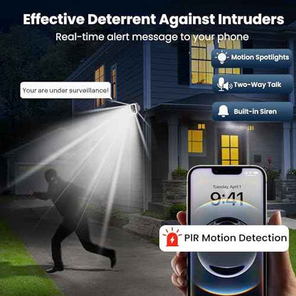 2K Security Cameras Wireless Outdoor, Free Cloud Storage, Integrated Spotlight & Siren, AI Motion Detection, 2-Way Audio, 1-6 Months Battery Life, Cameras for Home Security Support 5GHz WiFi, IP66