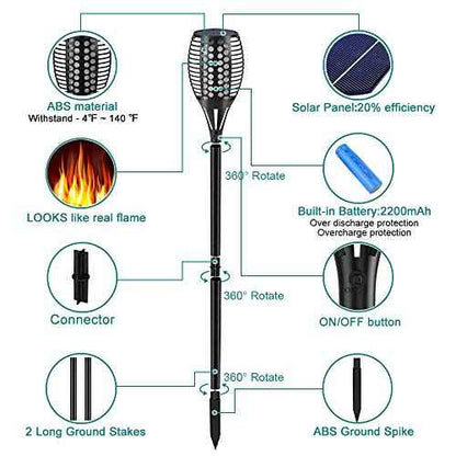 Aityvert Solar Torch Lights, 43" Flickering Flames Outdoor Waterproof Landscape Decoration, Dusk to Dawn Auto On/Off Security for Yard Garden Pathway Driveway 4-Pack