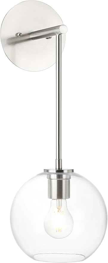 XiNBEi Lighting Globe Wall Sconce, Modern Brushed Nickel Vanity Light, Wall Mounted Hanging Light Fixture for Bathroom, Bedroom, Hallway XB-W1263-BN-1