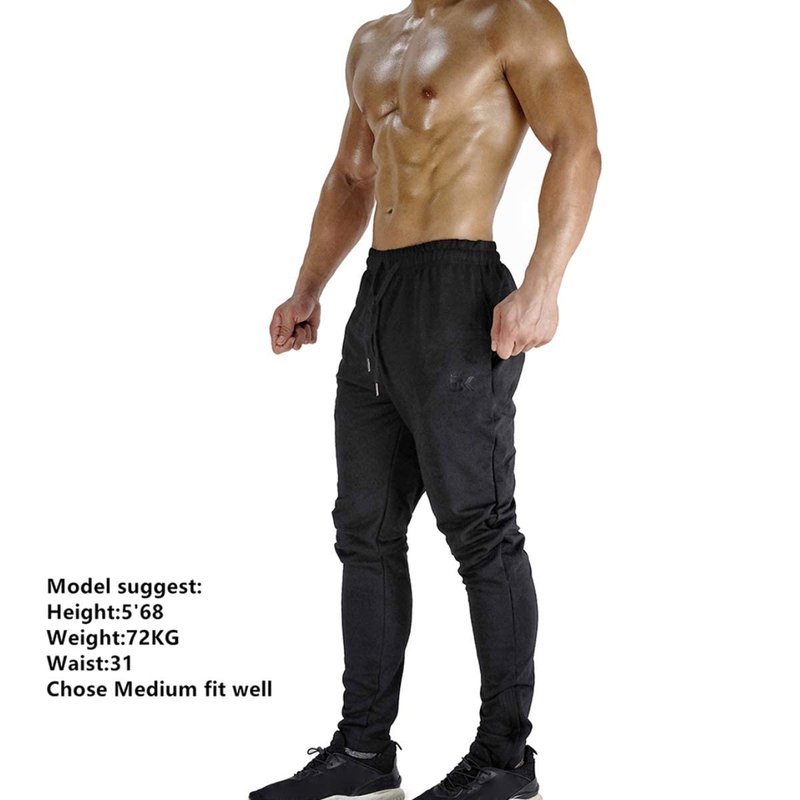 BROKIG Mens Zip Joggers Pants Casual Gym Workout Track Pants Tapered Sweatpants with Pockets (Large, 2 Pack Black+Dark Grey)