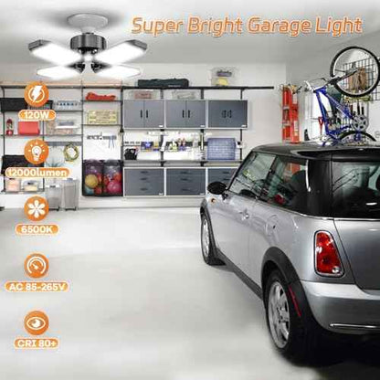 LED Garage Lights 6 Pack - 120W Garage Lights Ceiling LED 12000LM with 4+1 Adjustable Panels, Shop Lighting 6500K Screw in E26 E27 Socket, for Workshop Shop Barn Basement Bay