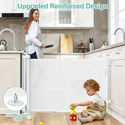 55 inch Retractable Baby Gates, EZIGO Extra Wide Baby Gate for Large Opening Extra Long Mesh Gate for Kids or Pet Dog Gate Child Safety Gate for Stairs Hallways Doorway Indoor Outdoor, White