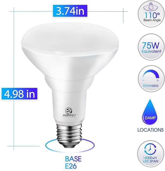 Energetic BR30 LED Recessed Light Bulb, 9W=75W, 3000K Warm White, 900LM, Dimmable Ceiling Flood Light Bulb for Cans, CRI80+, 2Pack