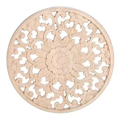 MUXSAM Round Wood Carved Onlays Appliques, Unpainted Clear Carved Wooden Carvings Center Decals for Closet Door Cabinet Drawer Wall Ceilling Dresser Wardrobe Furniture DIY Decor(2-Pack, 10cm/3.9")