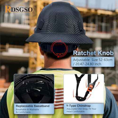 Full Brim Hard Hat Vented Construction Safety Helmet Industrial Work Hardhat for Workers 6 Point Adjustable Ratchet Suspension OSHA Approved