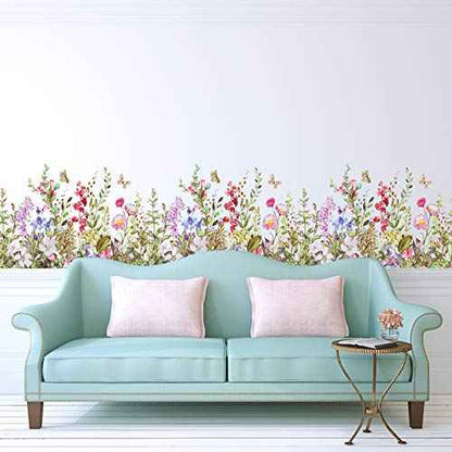 4 Pieces Flower Wall Stickers Decals Removable Vinyl Plants Wall Stickers Peel and Stick Wall Sticker for Baby Home Bedroom Living Room Home Decoration