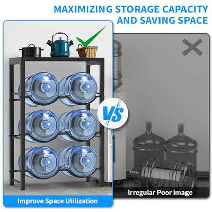 5 Gallon Water Bottle Holder for 6 Bottles, 3 Tiers Heavy-Duty Water Cooler Jug Rack with Reinforcement Frame for Home, Office, Restaurant