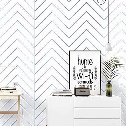 Kitico Peel and Stick Wallpaper Blue and White Geometric Wallpaper Modern Blue Stripe Wallpaper Removable Self Adhesive Wall Paper Waterproof Contact Paper Decorative Home Decoration 17.7"x118.1"