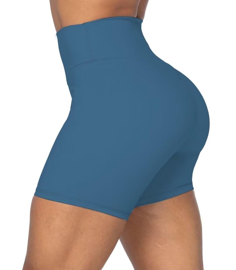 Sunzel No Front Seam High Waist Biker Shorts for Women, Squat Proof Yoga Workout Gym Bike Shorts 5" Inseam Blue Gray Medium