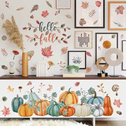 Fall Wall Decals Fall Nuts Pumpkin Maple Wall Stickers Removable Autumn Peel and Stick Sticker Fall Vinyl DIY Wall Art Decals Autumn Party Supplies Home Window Decor