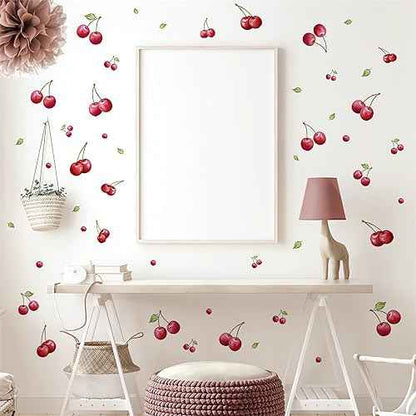6 Sheets 102 Pcs Cherries Wall Stickers, sacinora DIY Cherry Fruit Art Wall Decals Removable Vinyl Peel and Stick for Nursery Living Room Bedroom Children's Room Playroom Furniture Closet Decorations