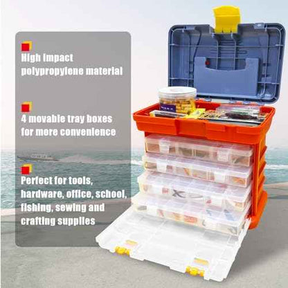 BIG RED AG2154CR Tackle Box Organizer: Portable Storage Tool Box with 4 Drawers and 19 Compartments Each for Hardware, Fish Tackle, Beads and more, Red
