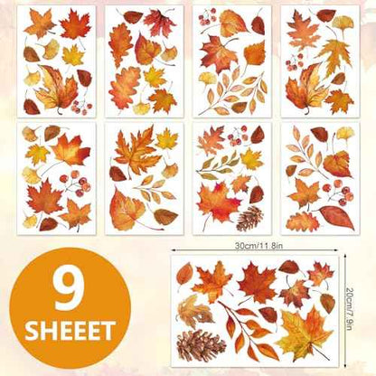 Fall Wall Stickers Maple Leaves Wall Decals Small Room Mural Stickers for Autumn Thanksgiving Home School Office Party Decor, 7.9 x 11.8 Inch, 9 Sheets