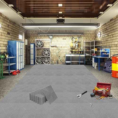 12Pack Modular Interlocking Grille Tile 12"x12"x0.66" Heavy Duty Mat for Garage Flooring Car Washing Facility Drain Balcony Yard Deck Floor (Gray)