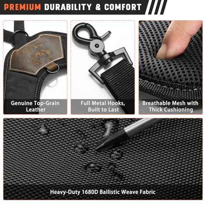 Tool Belt Suspenders, Tool Bag Suspenders, Work Belt Suspender with Magnetic Wristband and Loop Attachment, Padded Construction Suspender for Carpenter, Electrician, Framer, Black