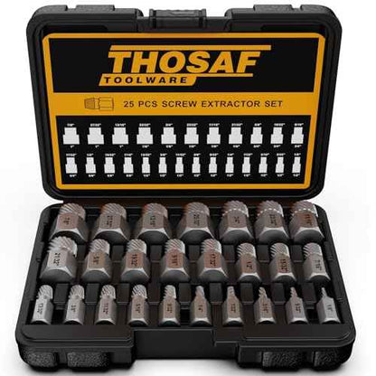 Screw Extractor Set, 25 Piece Easy Out Bolt Extractor Set, Multispline Screw and Hex Head, for Removing Broken Studs, Bolts, Screws, 1/8 Inch to 7/8 Inch in 1/32-Inch Increment, Tools Gifts for Men