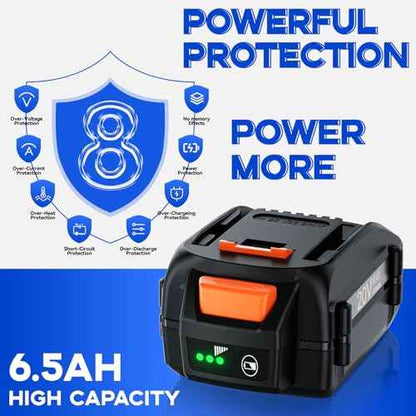 Upgraded 6.5Ah for Worx Battery 20V WA3525 for Worx 20V Max Power Share Battery WA3575 WA3520 WA3578 WA3674 WA3669 WG323 WG261 Lawn Mower Weed Eater Trimmer Blower Fan Lithium-ion