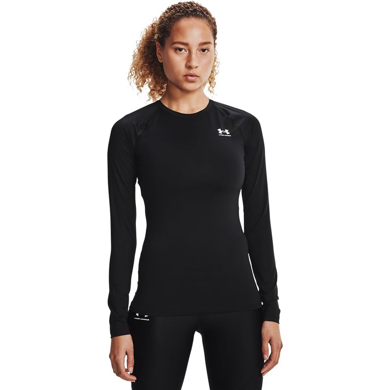 Under Armour Women's HeatGear Compression Long-Sleeve T-Shirt, Black (001)/White, Medium