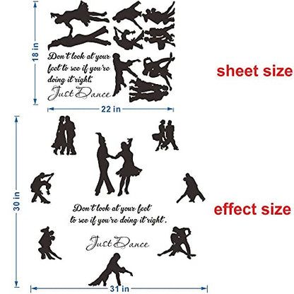 Latin Ballroom Dancers Wall Decal - Removable PVC Sticker with Inspirational Quote - Elegant Dance Wall Art for Studio, Home, or Classroom Decor - Easy to Apply JWH164 (Black)
