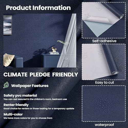 Dark Blue Peel and Stick Wallpaper - Removable Waterproof Self Adhesive Contact Paper - Silk Boys Wall Covering Poster Board - Kitchen Countertop Vinyl Wrap for Bathroom Cabinet 15.7x118