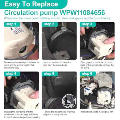 Upgraded W11084656 Circulation Pump for Whirl-pool Ken-more Kit-chen aid Ama-na Dishwasher fit WDT730PAHZ0 WDT750SAHZ0 WDTA50SAHZ0 Dishwasher Pump Motor Assembly Replacement Part W10854710, W10805387