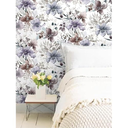 GloryTik Floral Wallpaper Purple Peel and Stick Wallpaper Boho Wall Paper Floral Contact Paper Removable Bathroom wallpapr Self Adhesive Wallpapr for Bedroom Cabinets Decor Vinyl 17.3"X118"
