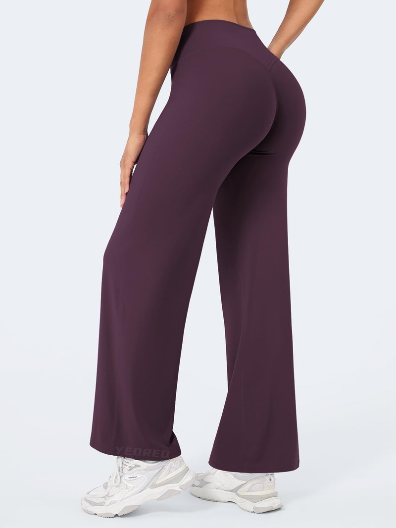 YEOREO Workout Leggings Womens No Front Seam Straight Leggings 29" High Waist Buttery Eddiy Gym Yoga Pants Black Berry Purple M