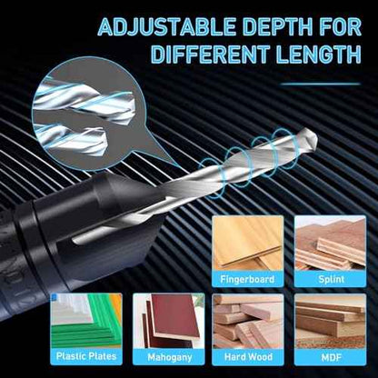 Countersink Drill Bit Set 5 pc,3in1 Woodworking Counterbore Hole Drill Bits,Tapered Countersink Bit,Depth Adjustable M2 Pilot Drill Bits, 82-Degree Chamfer, 1/4¡±Hex Shank