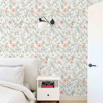 Rugreat Floral Peel and Stick Wallpaper Boho Flower Contact Paper for Cabinets Nursery Contact Paper Leaf Removable Self Adhesive Wallpaper for Bathroom Waterproof Botanical 78.7inL 17.3inW Pink/Green