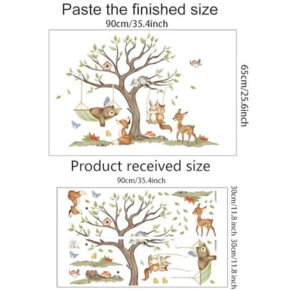 Jungle Animal Wall Stickers Big Tree Fox Sika Deer Safari Wall Decals Kid Room Nursery Baby Bedroom D?cor