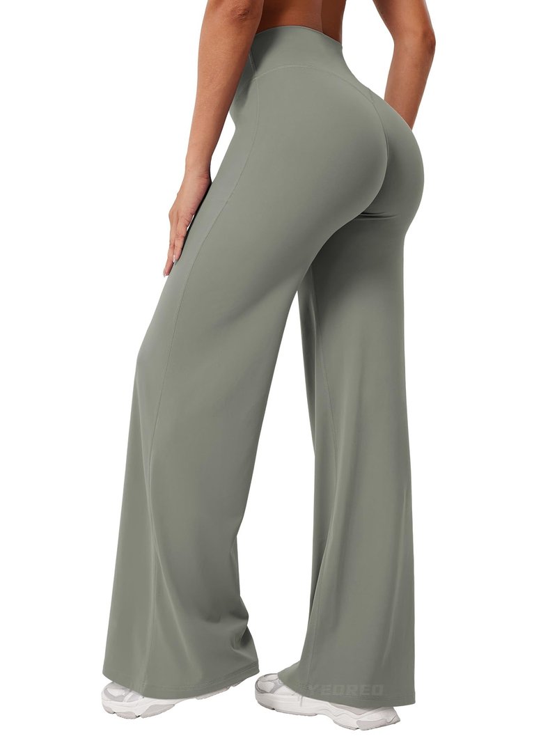 YEOREO Workout Leggings Womens No Front Seam Straight Leggings 31.5" High Waist Buttery Eddiy Gym Yoga Pants Gray Green XS