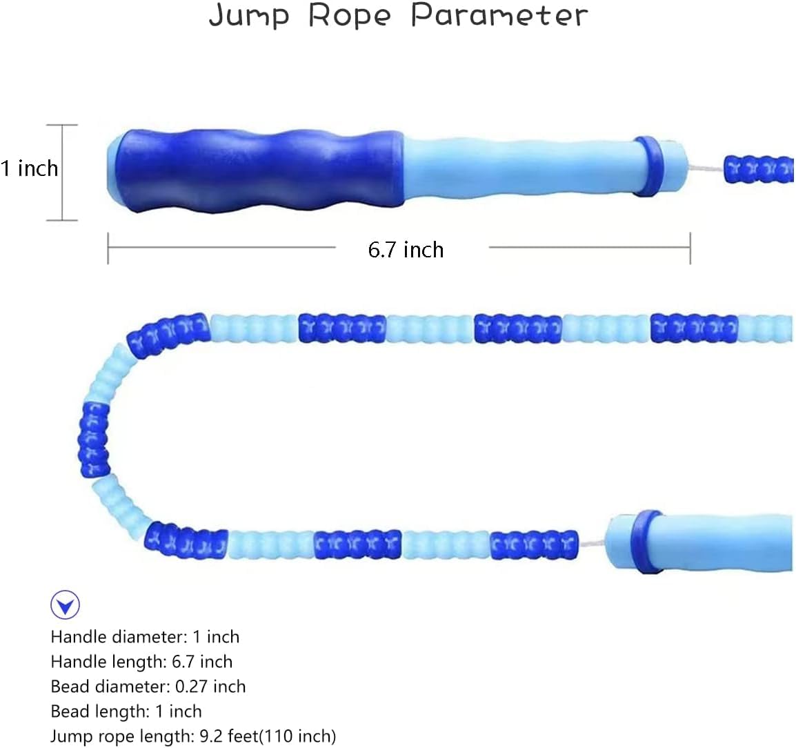 TYSISKNO Soft Beaded Jump Ropes for Kids Girls and Boy, Adjustable Skipping Rope, Tangle-Free Segmented Rope for Kid Exercise, Keeping Fit, Training - 9Ft (4 Pack - Pink/Blue/Green/Purple)