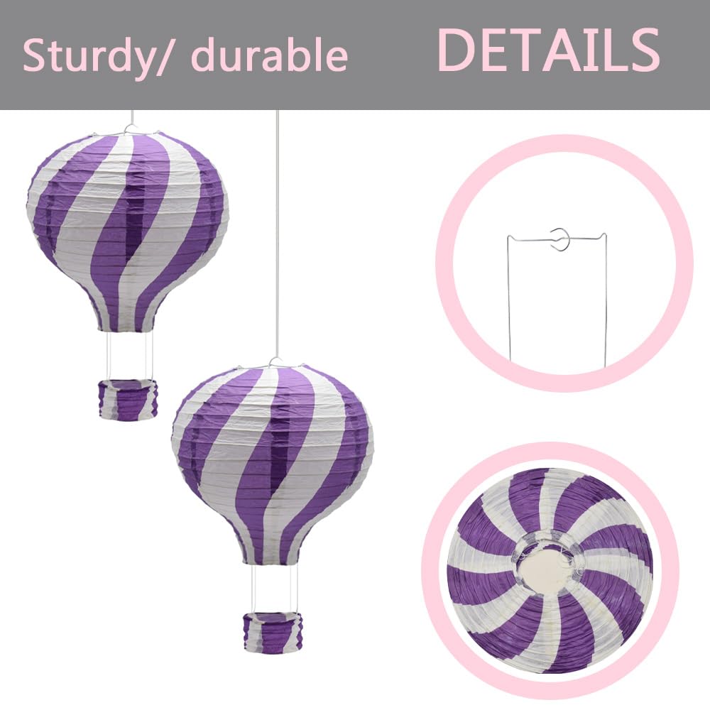 Ruidee 3 Pieces Hanging Hot Air Balloon Paper Lanterns 12 inch Paper Lanterns Set Decoration Ball Lamps for Wedding, Birthday, Anniversary, Christmas (Purple)