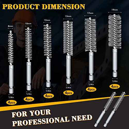 24 Pieces Bore Brush for Drill Wire Bore Brush Set Wire Cleaning Set Stainless Steel Cleaning for Power Drill Impact Driver (Stainless Steel)