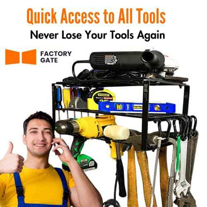 | Tool Organizer [ +6 Hang Clips INCLUDED ] Drill Holder | Tool Box Organizer | Tool Storage | Hardware Organizer | Garage Storage | Power Tool organizer Wall Mount | Metal, Black