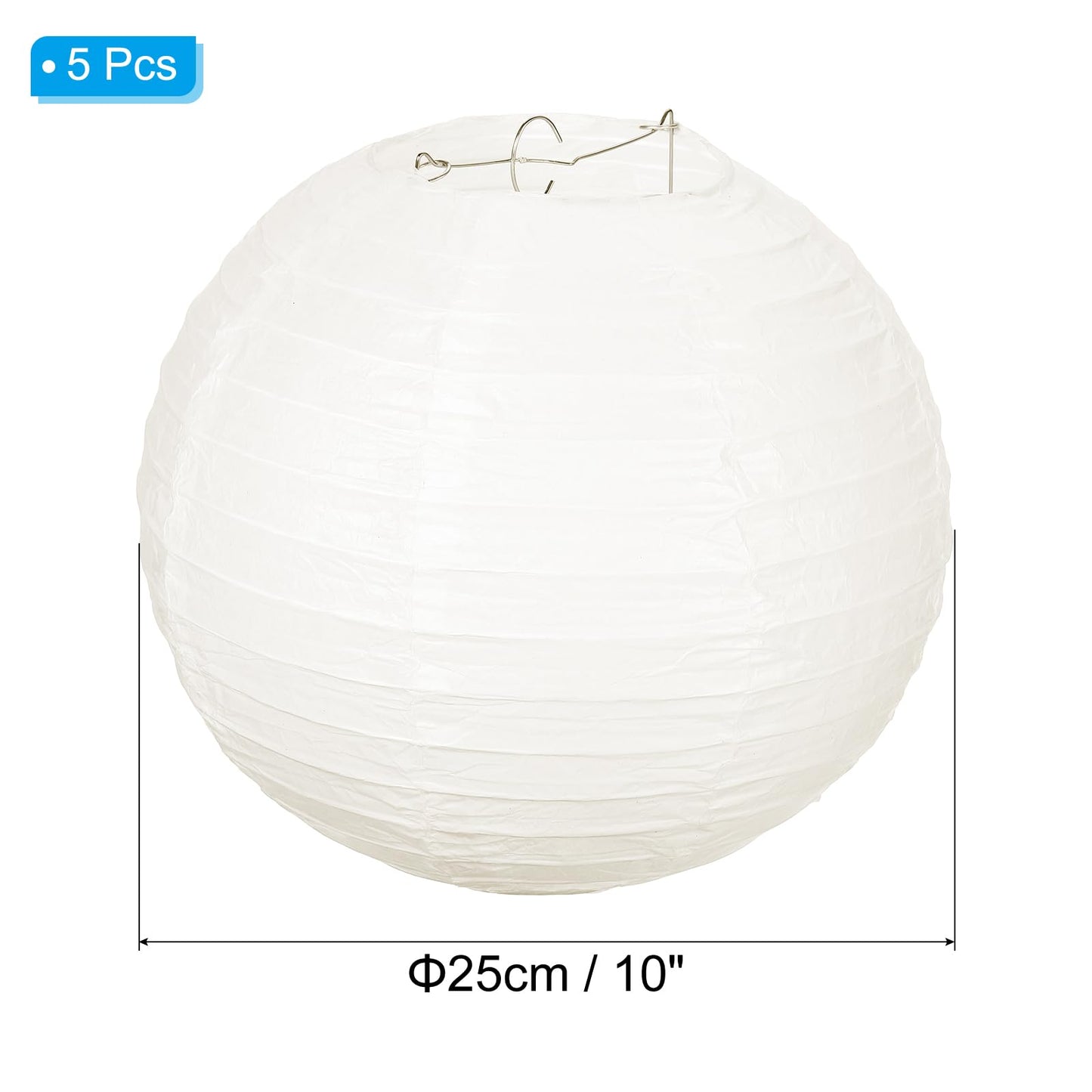 PATIKIL 10" Paper Lanterns, 5 Pcs Round Hanging Chinese/Japanese Lantern Decoration for Home Birthday Party Wedding Christmas Classroom Decor, Cream