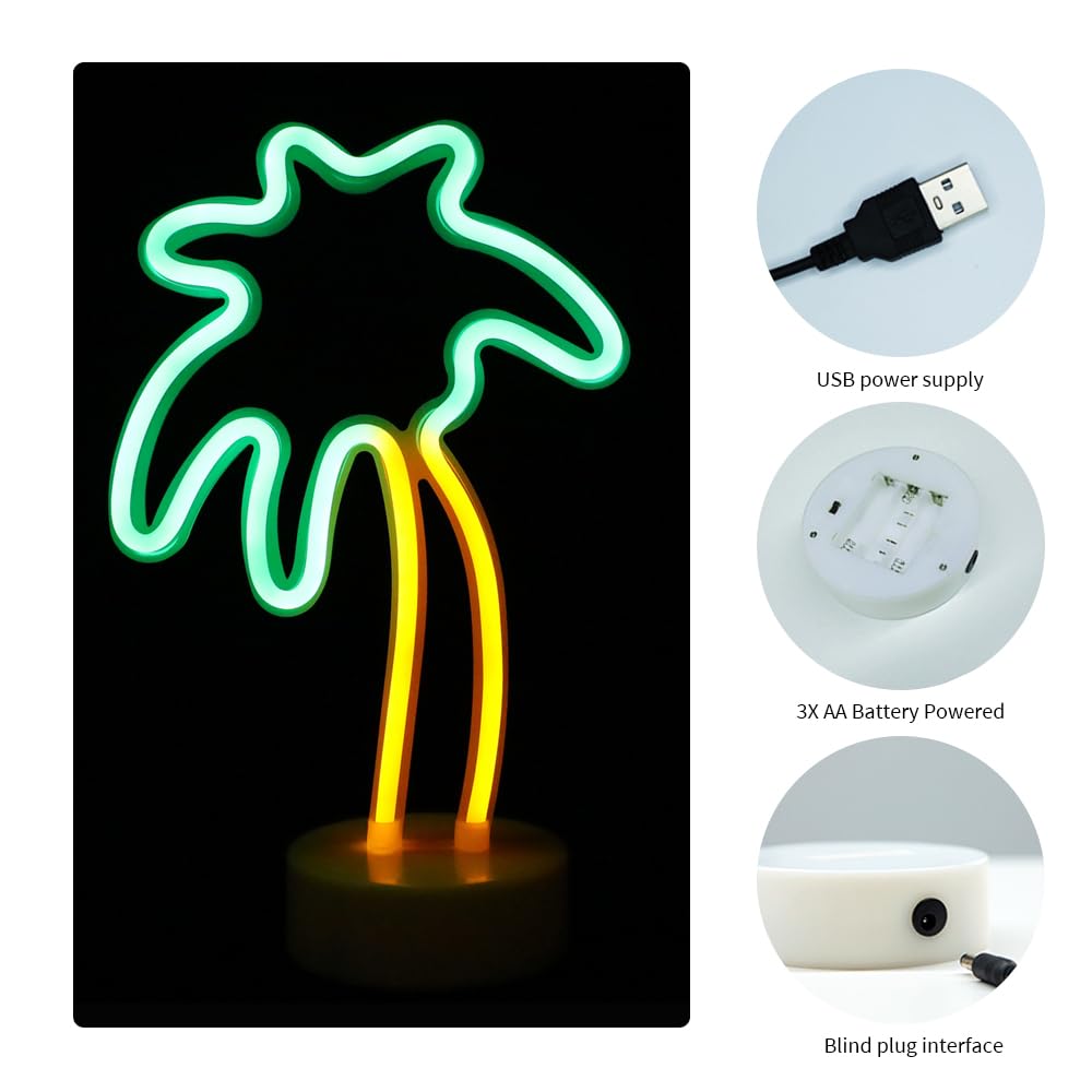 VOCAON Green Palm Tree Decoration Neon Signs Light Wall Decor USB/Battery Powered Neon Lights for Bedroom Girls Kids Birthday Party Christmas Palm Tree Neon Sign(Palm Tree)