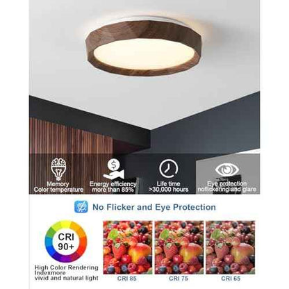 ANYLOVE 15 inch LED Flush Mount Ceiling Light Fixture,3000K 4000K 5002K Adjustable Ceiling Lights, Farmhouse Oak Wood Grain Ceiling Light for Bedroom Hallway Bathroom Kitchen