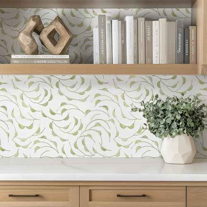 WENMER Peel and Stick Wallpaper, 17.7" x118" Leaf Wallpaper, Geometric Removable Self Adhesive Boho Contact Paper, Beige Wall Paper for Bedroom Bathroom Cabinets Home Decor