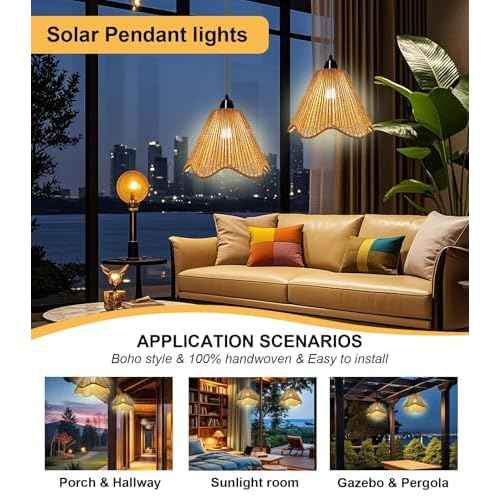 Solar Chandelier Outdoor Waterproof, Gazebo Lights Solar Powered with Remote Control, Boho Hanging Pendant Light for Porch, Patio, Pergola, Shed, Garden Decor, Balcony(2 Lights)