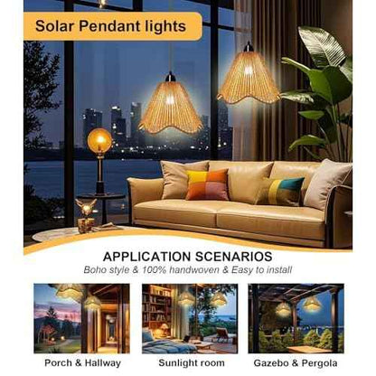 Solar Chandelier Outdoor Waterproof, Gazebo Lights Solar Powered with Remote Control, Boho Hanging Pendant Light for Porch, Patio, Pergola, Shed, Garden Decor, Balcony(2 Lights)