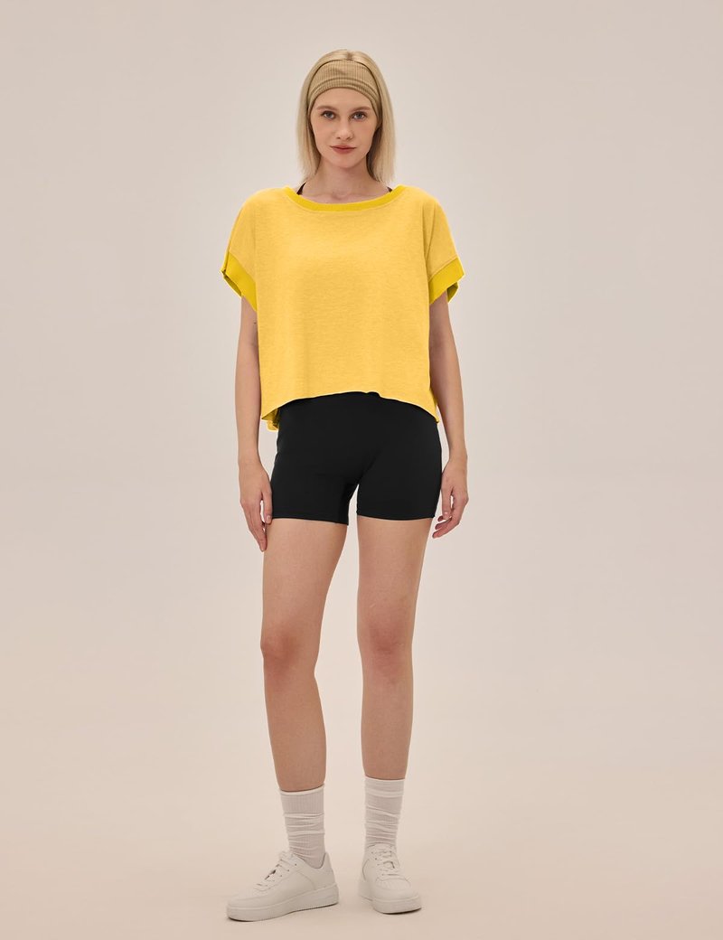 UNIANKIYA Open Back Workout Tops for Women Loose Fit Athletic Crop Tee Short Sleeve Gym Running Yoga Shirt Yellow